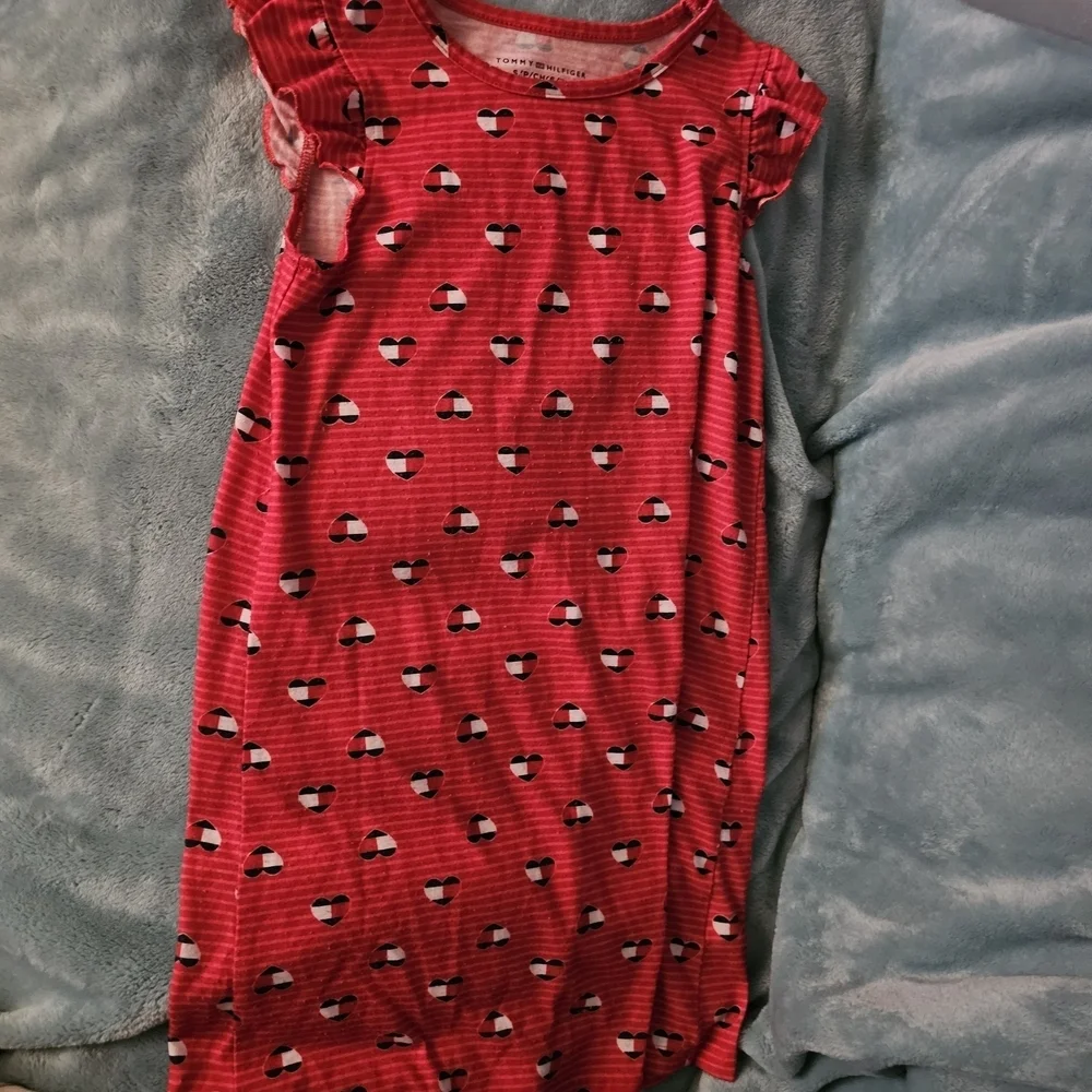 Tommy Hilfiger Kids Striped Red Nightgown with Hearts Design